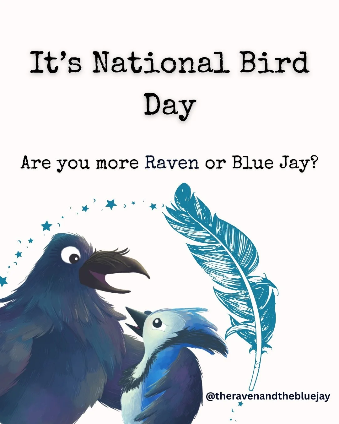 It&rsquo;s #NationalBirdDay 🪶

Which one are you?

Comment with 🖤 or 💙 

These two inspired a story about perseverance, love, and friendship.

#TheRavenandtheBlueJay #indieauthor #ChildrensBooks #bird