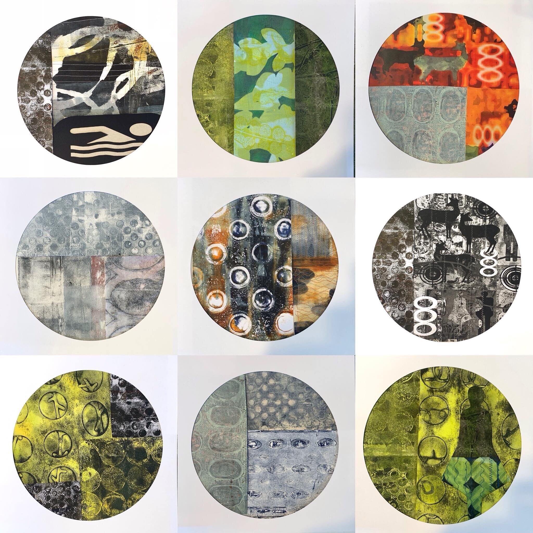 This week I&rsquo;m exploring 8&rdquo; circular compositions for my #monoprint collages. I&rsquo;m inspired by @cordula.kagemann and the other artists in my @mastrius mentorship group! @mastrius.community 

#collageartwork #contemporarycollage #conte