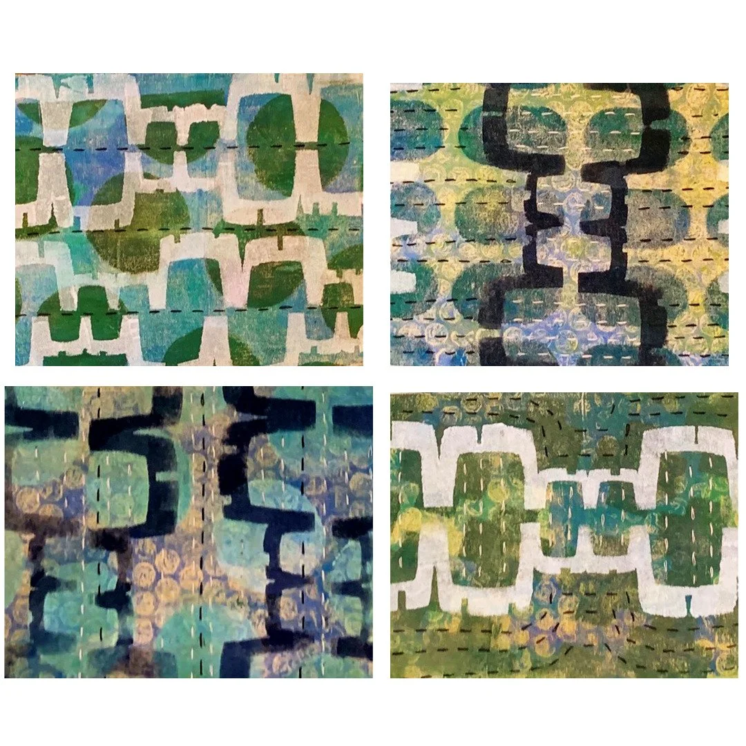 Monoprinted on cotton fabric with stitching
#monoprint #gelprint #stencildesign #layeredprint #stitchedprints #kansasartist #printoncloth