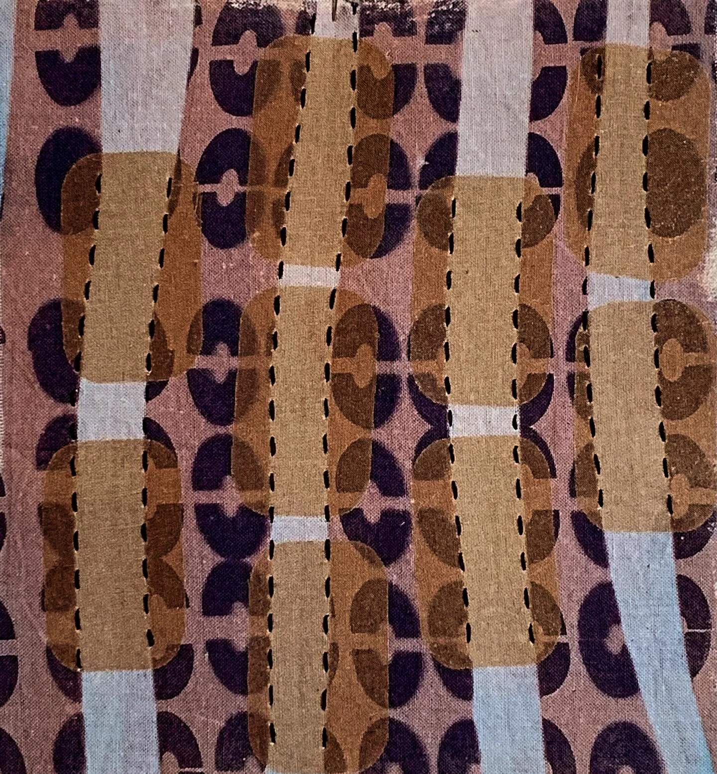 Monoprint on cotton, silk overlay, stitching