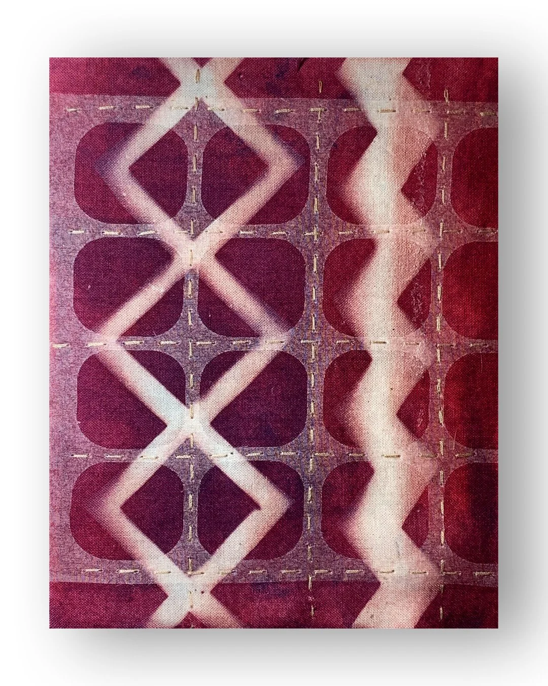 Solar monoprints prints on cotton with silk applique #printsonfabric #monoprints #solarprint #stencildesign #stitchedprints @missourifiberartists #brotherscanncut #babylocksashiko #kansascityartist #fusedcloth #applique