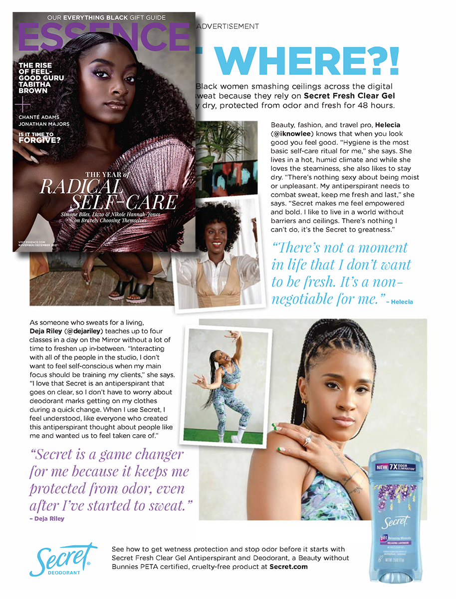Deja Riley for Secret Deodorant in Essence Magazine