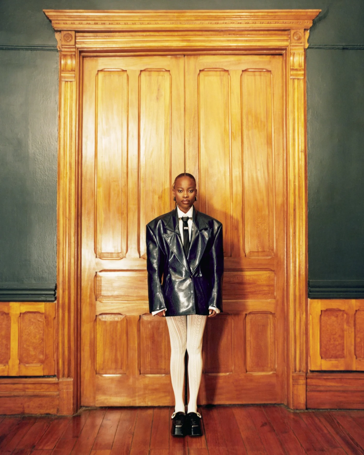 Oversized Faux Leather Jacket | Navy Blue — Rey Jaiteh