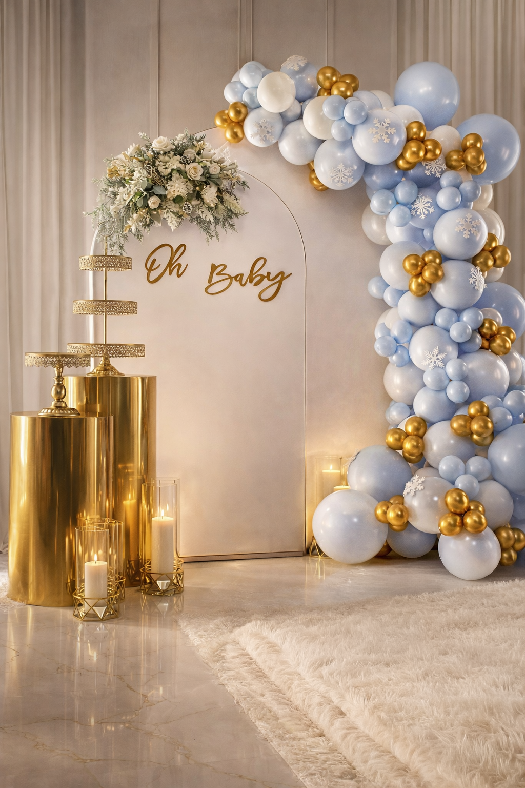 panel backdrop, baby shower balloon garland