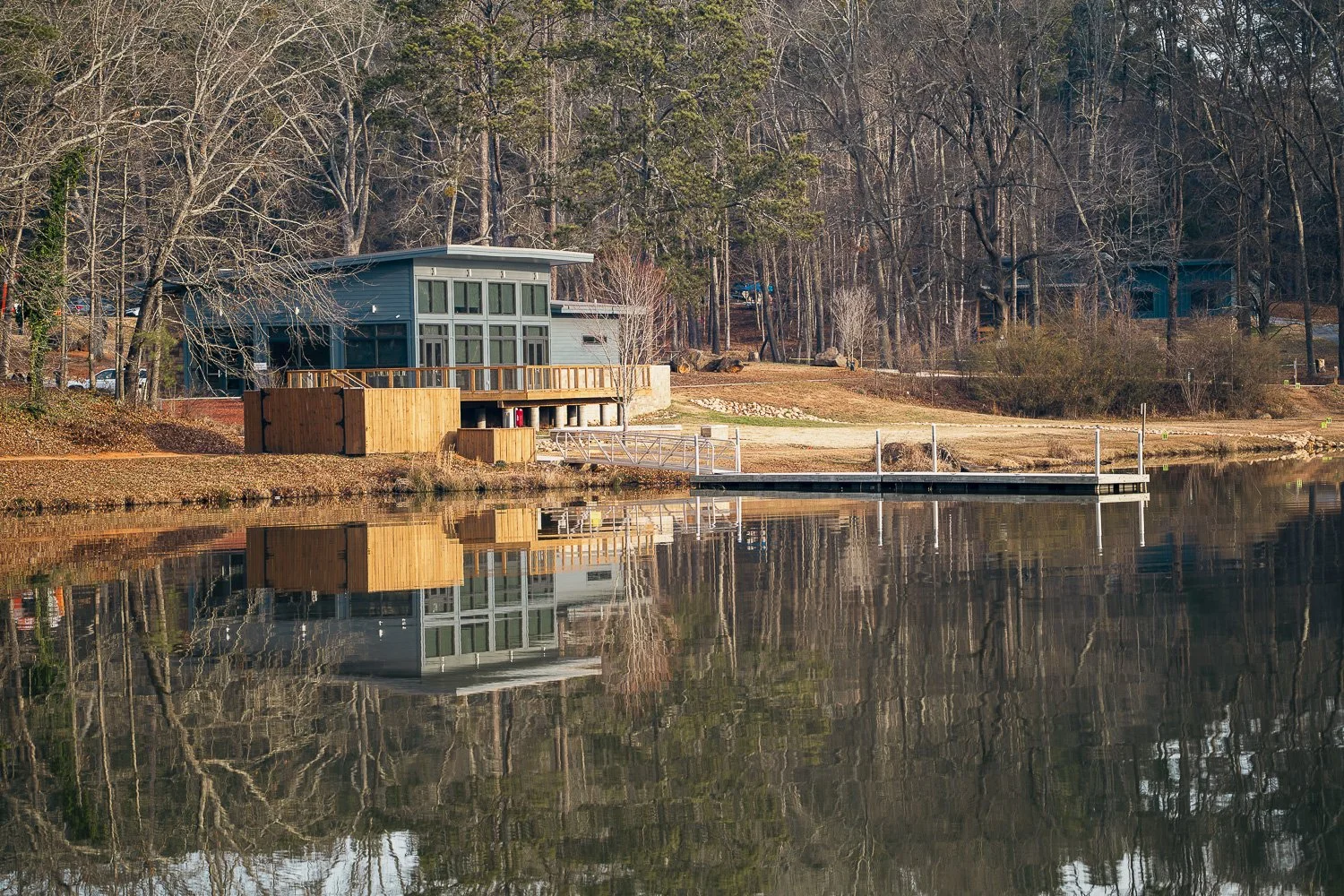 Premium cabins overlooking the lake at Fort Yargo State Park.