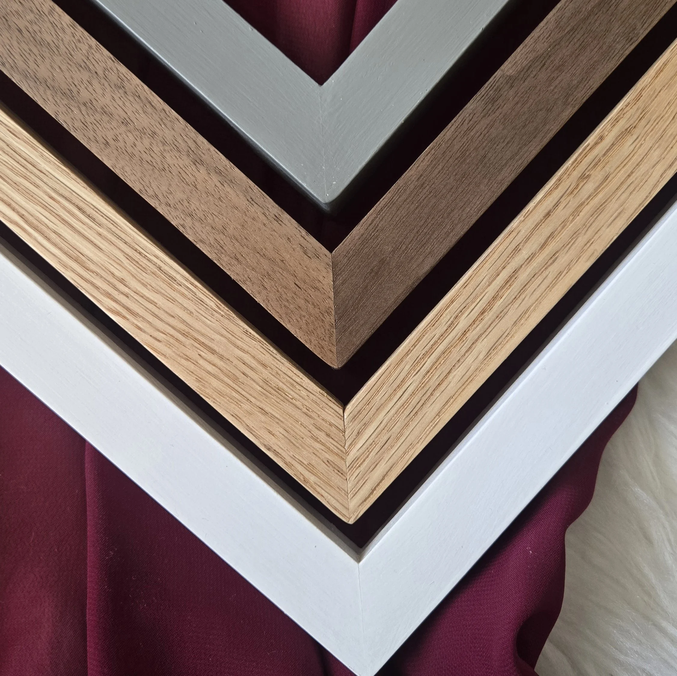 Close-up of a corner of wooden frame options