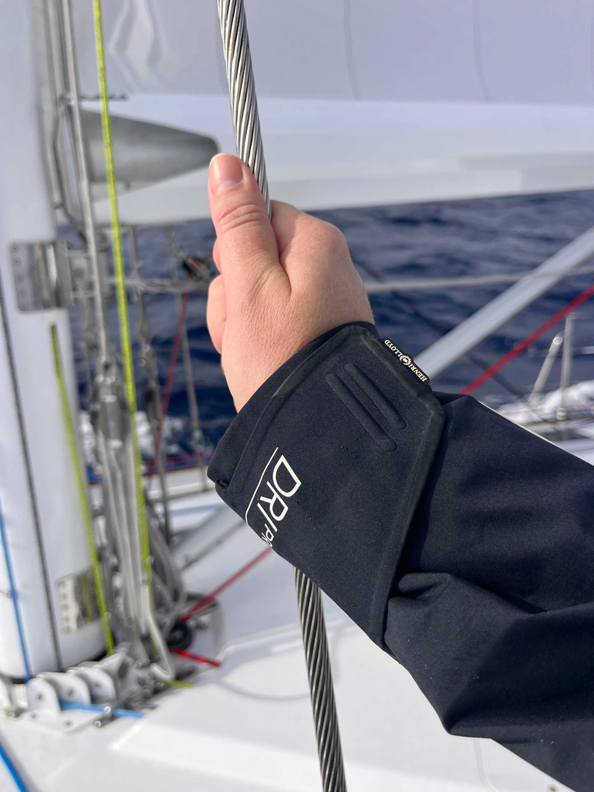 Protective cuffs on the Ocean Pro jacket with view of cuff on deck