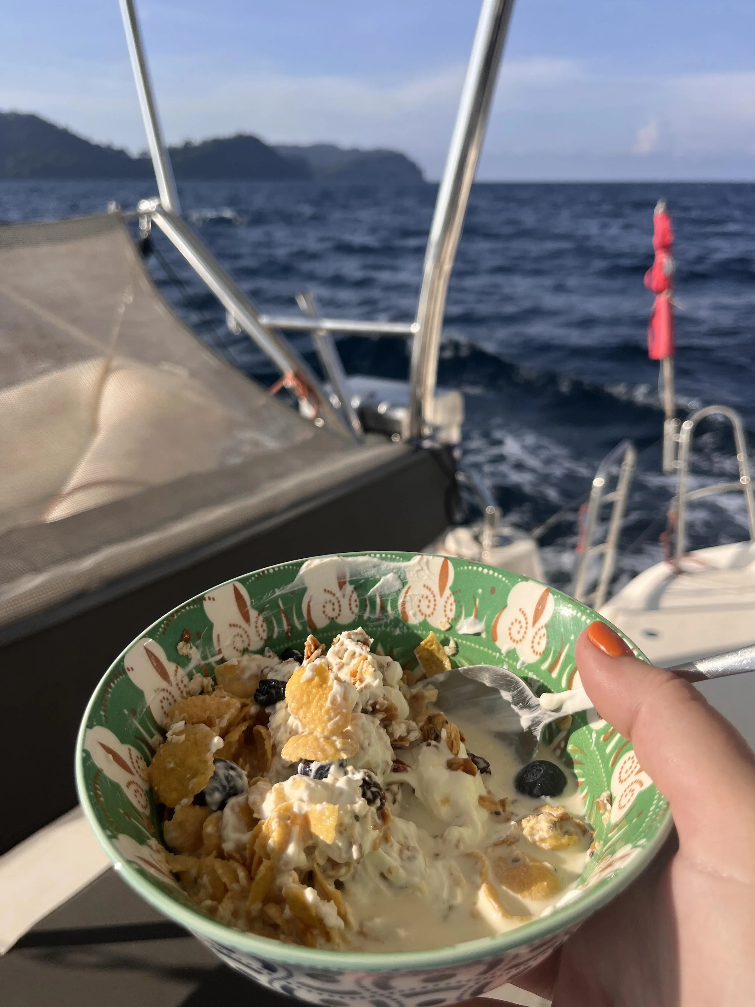 Breakfast onboard a sailboat