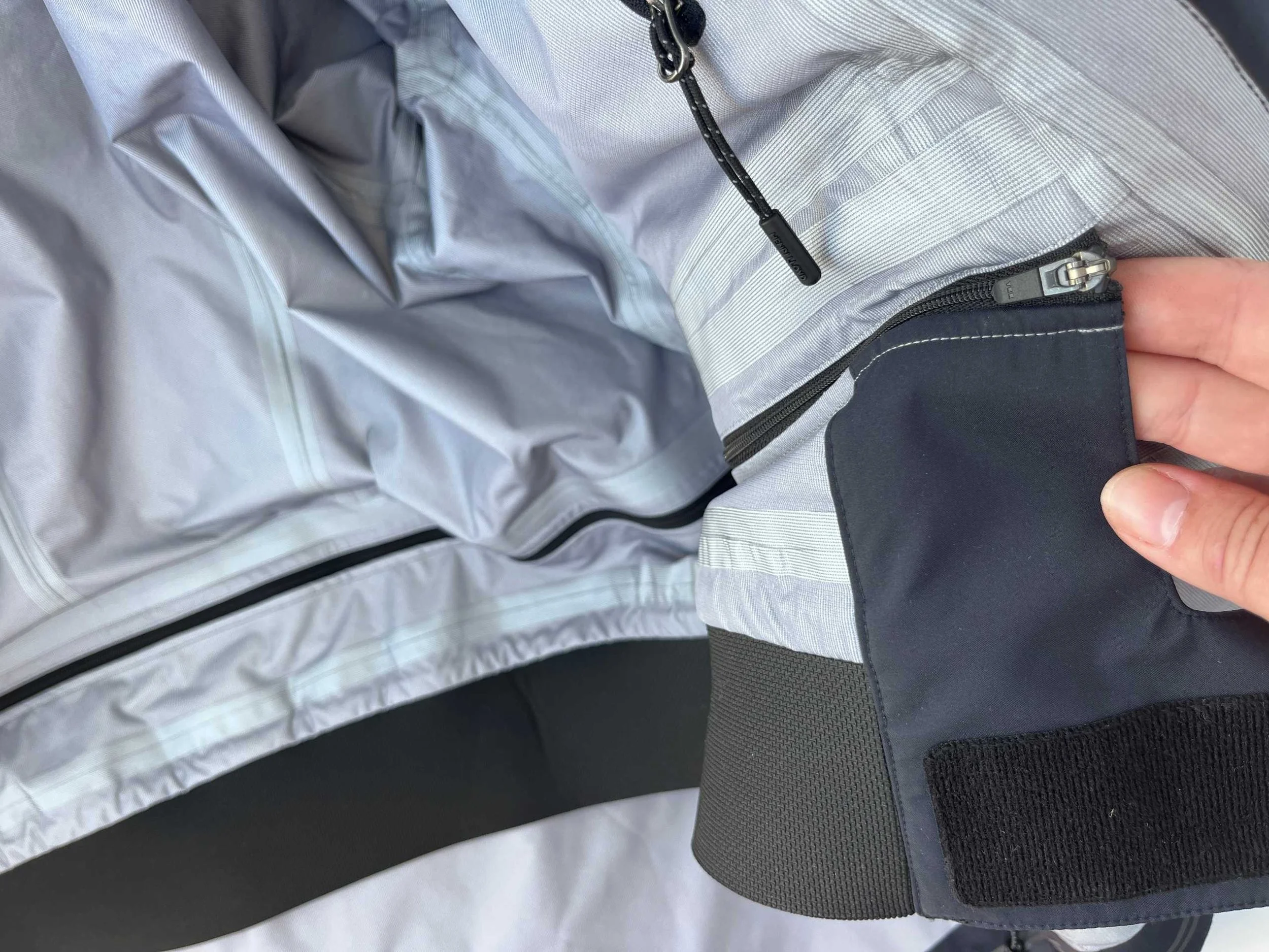 The zip-off neoprene skirt inside the Ocean Pro Jacket