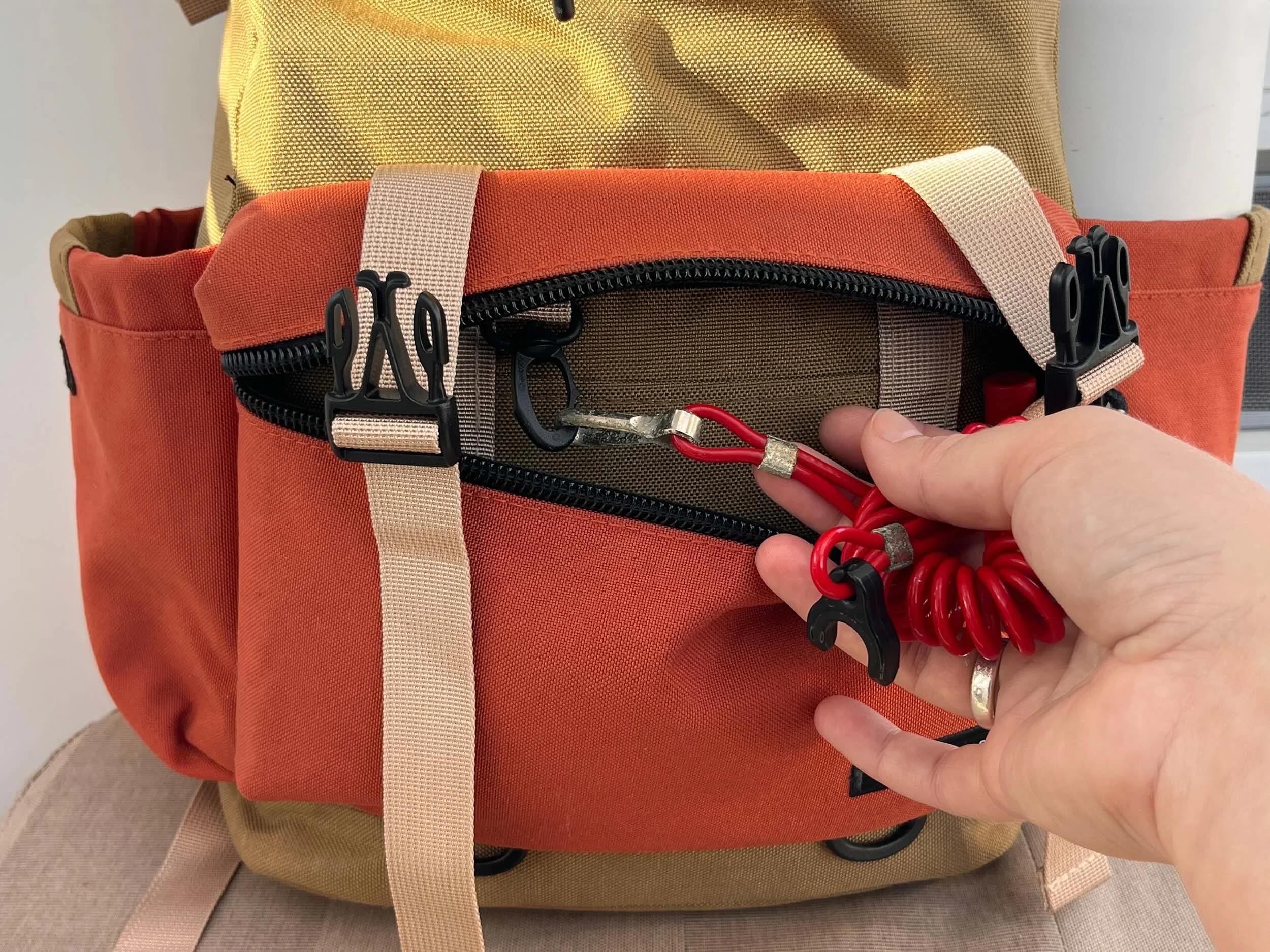 Zorali Escapade backpack clip is great to attach the dinghy kill cord to
