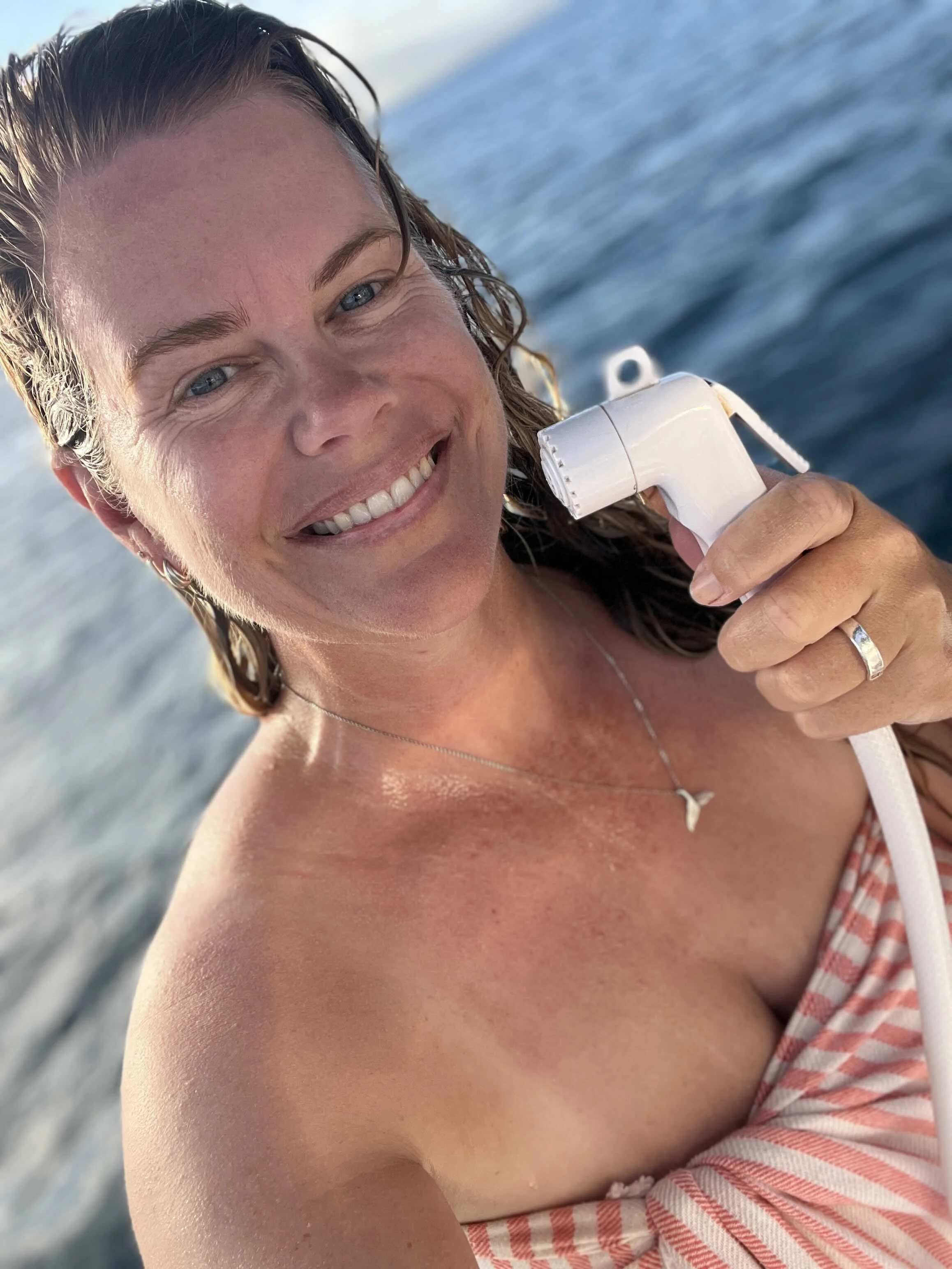 Showering outdoors with Saltwater Journal