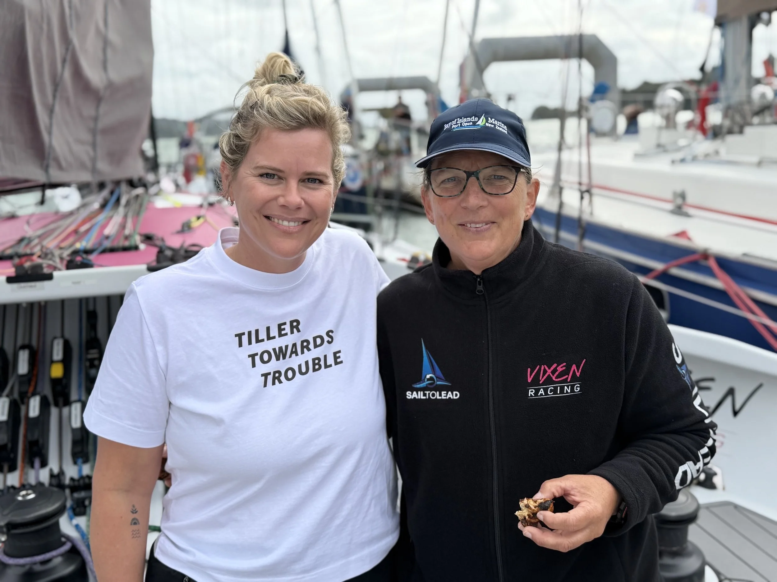 Tara Cooney and Sharon Ferris-Choat onboard Vixen Racing at Bay of Islands Marina, NZ