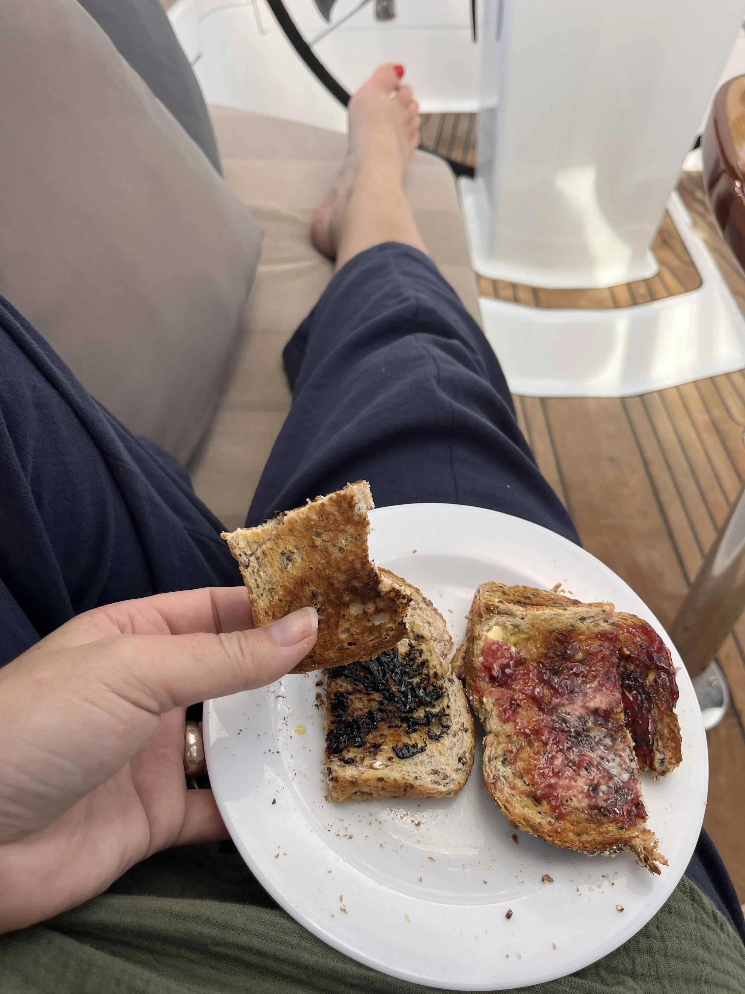 Enjoying toast onboard