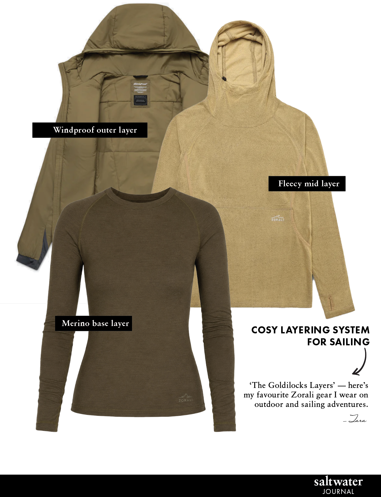 Base layer, Mid layer and Outer layer Zorali gear for cosy sailing