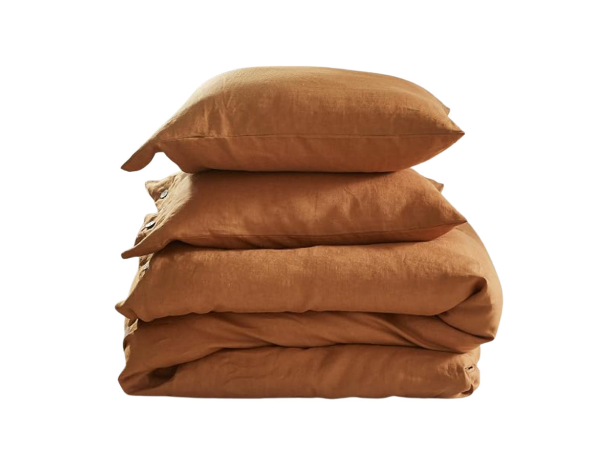 Simple & Opulence French Flax Linen Duvet Cover set in Rust colour