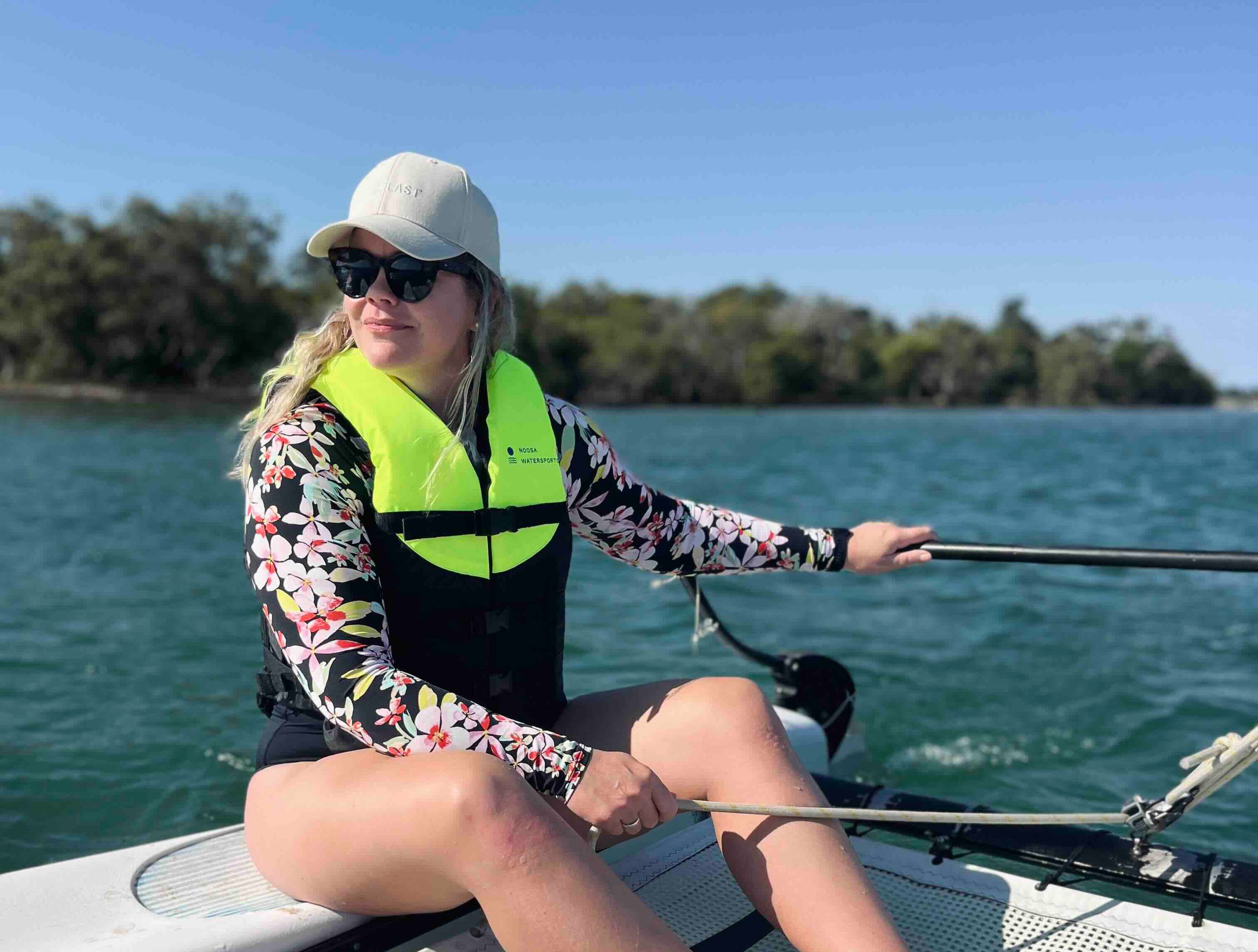 Editor Tara Cooney sailing a Hobie Cat