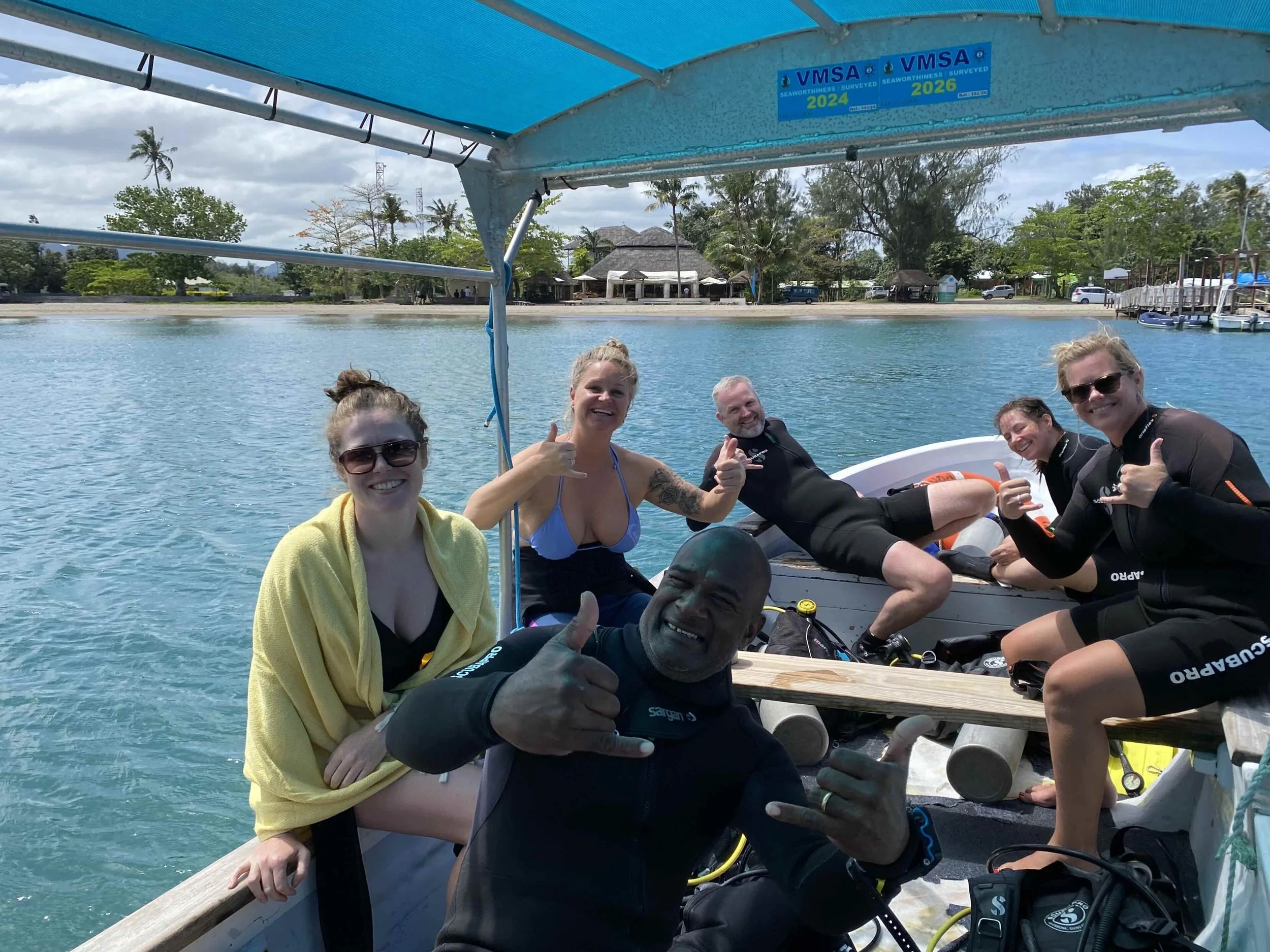 Our crew chilling with surface time between dives