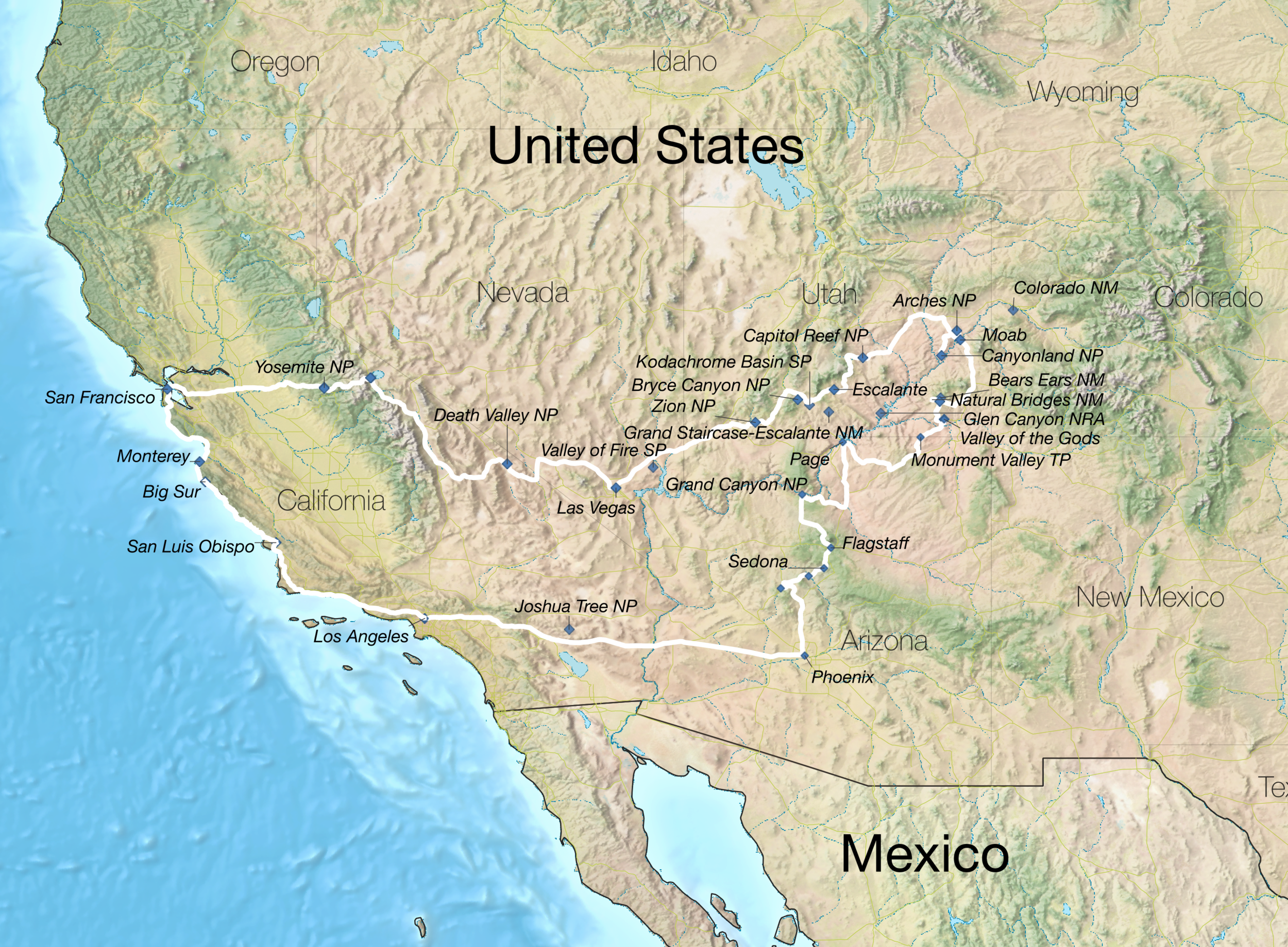 Click to enlargeNP National Park NM National Monument SP State Park TP Tribal Park NRA National Recreational Area