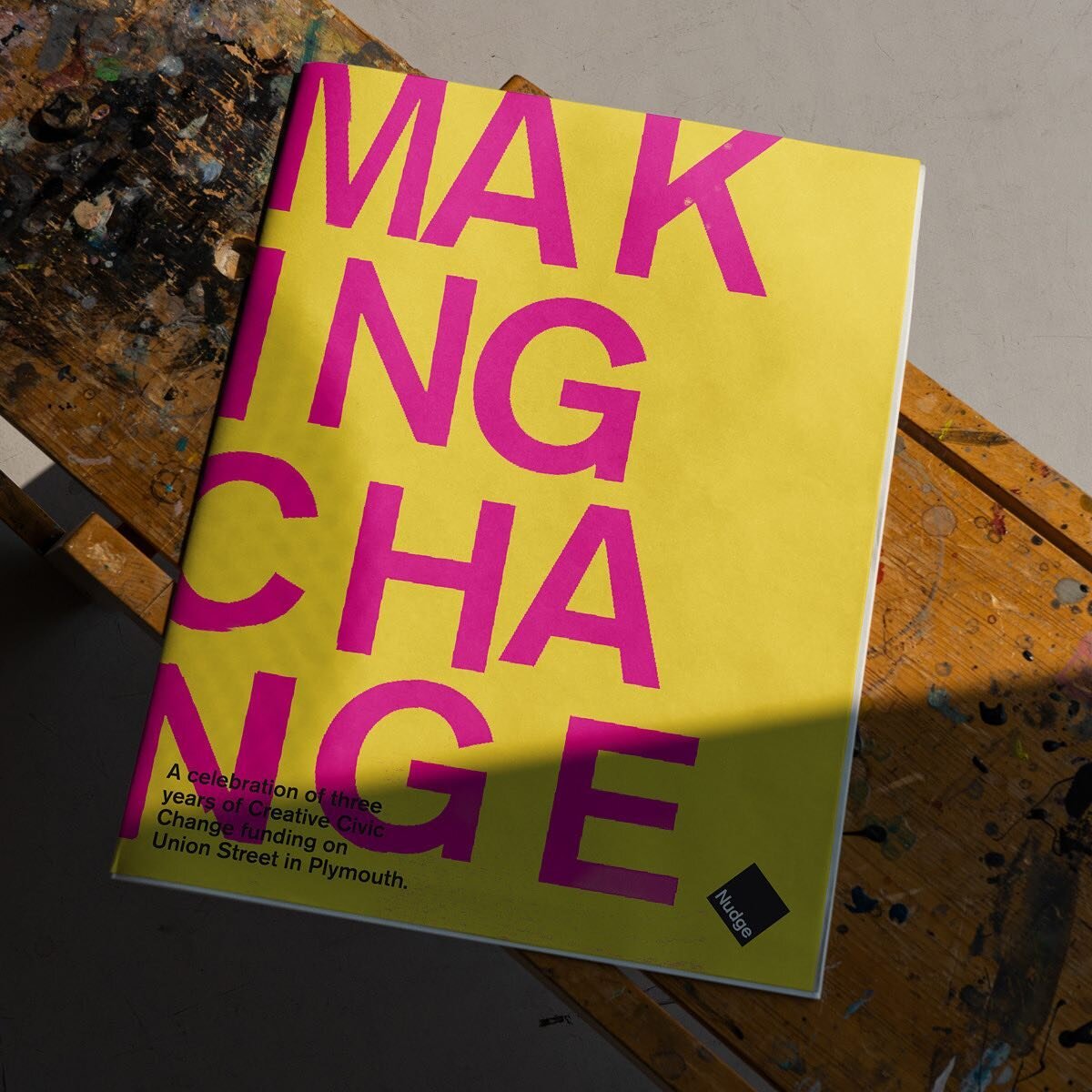 Get down to The Plot to check out the @nudgecommunity Making Change newspaper we designed, featuring our new &lsquo;protest&rsquo; (but you know, friendly) typography. Three years of Creative Civic Change work on Onion Street &ndash; REAL CREATIVITY 