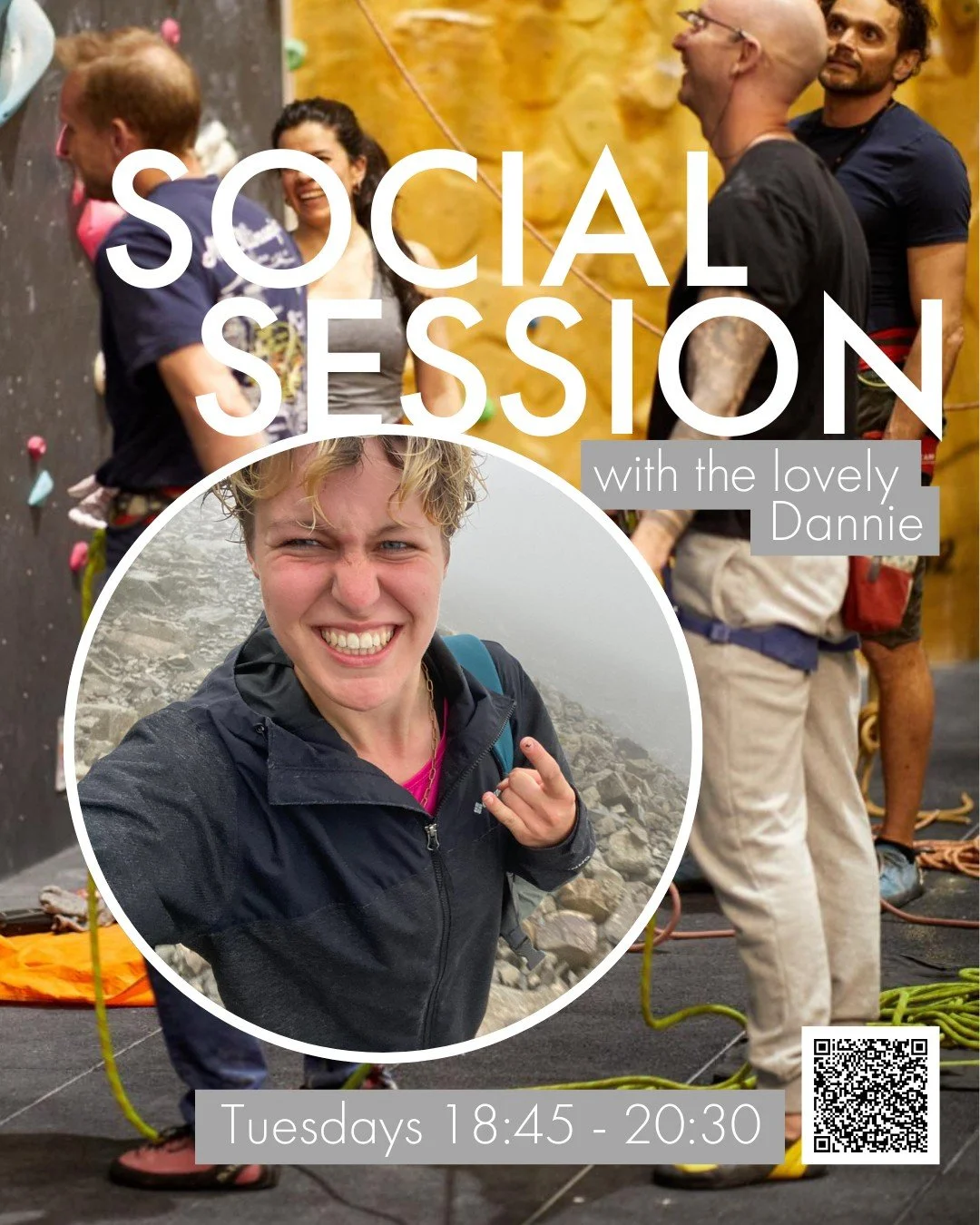 Try out our Tuesday social session tomorrow! Run by the lovely Dannie. 

Book in for tomorrow's session via the QR code and enjoy getting to know other climbers and climbing together with tips, advice, suggestions and support from Dannie along the wa