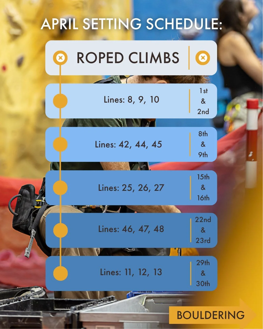 New climbs and fresh challenges. April's route setting schedule is here! 🔩