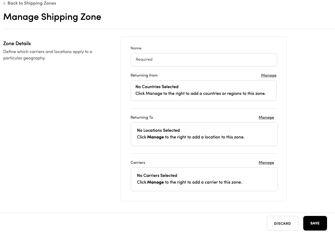Shipping zones — Retailer Support Site