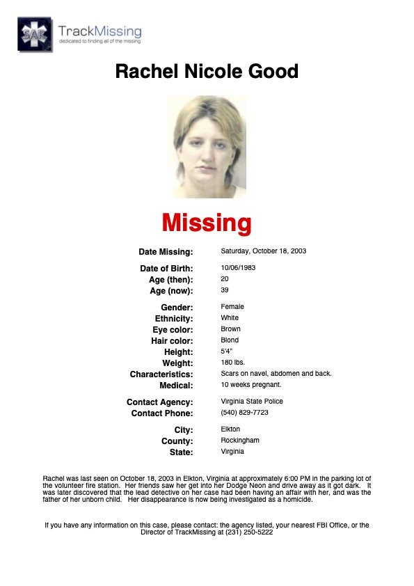Rachel Good missing poster