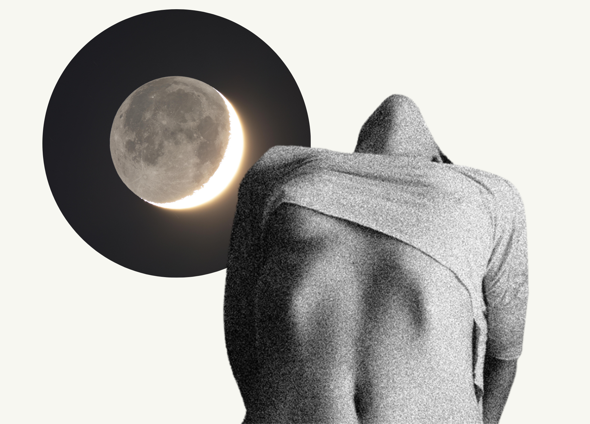collage of woman stretching and a crescent moon