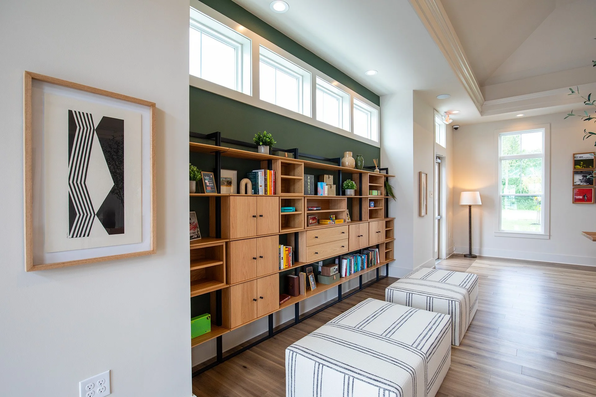Amenity Space Bookshelves and Art