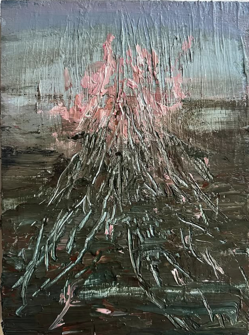 Offering,  acrylic on wood, 5 x 7 in, 2025