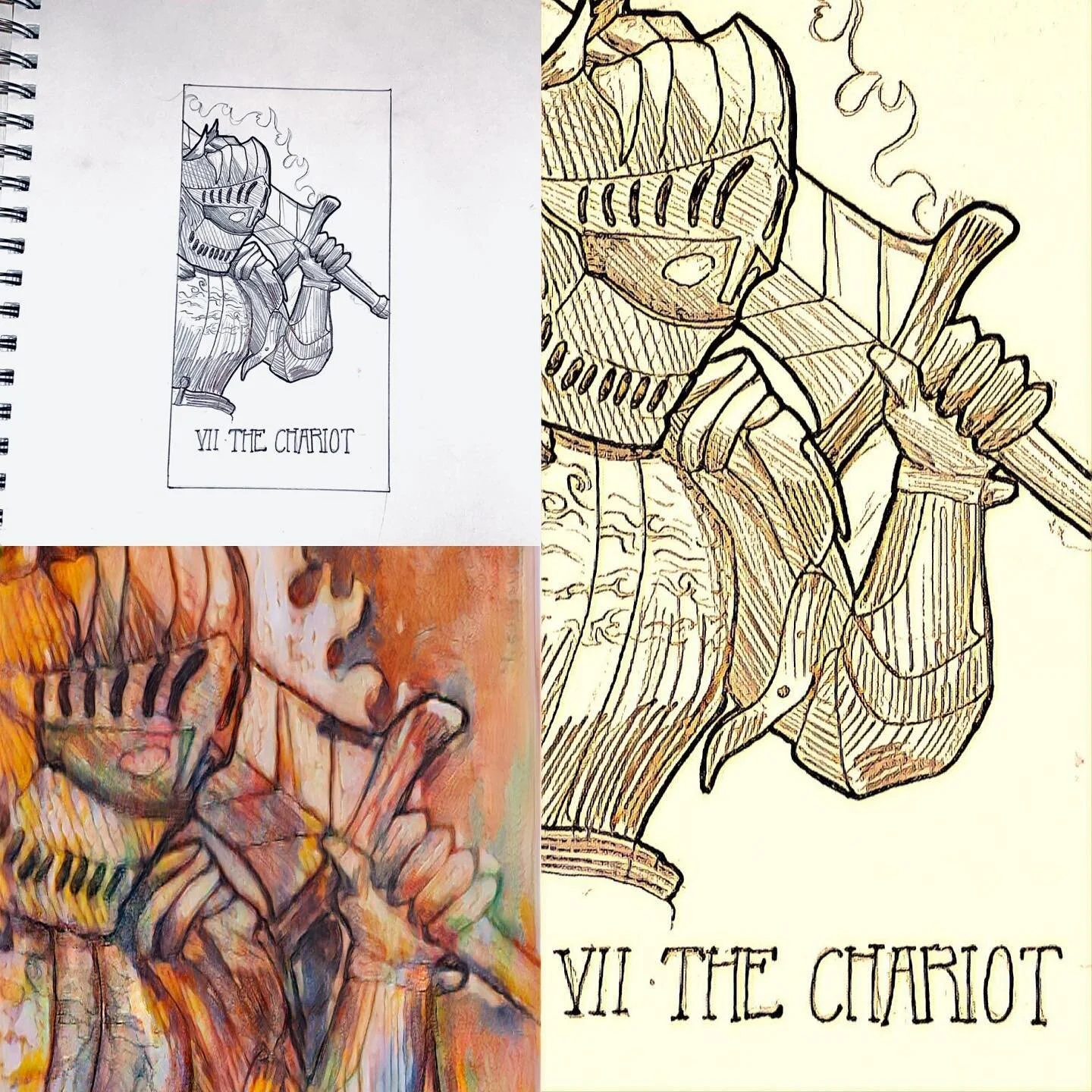 Had the idea to draw Dent, one of my D&amp;D characters, as a Tarot card and decided to go with The Chariot 

What do you guys think? 😁

#tarot #tarotcards #dnd #dnd5e #ttrpg #art