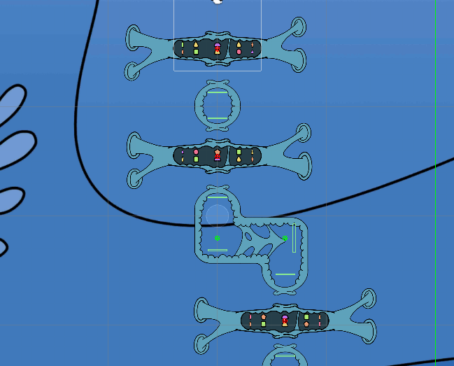In Editor - The red circles represent stop nodes and green represent continue ones