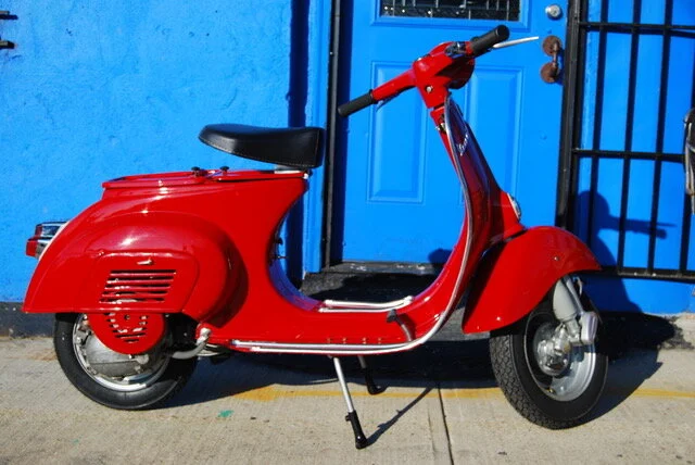 A restored vintage Vespa