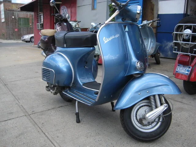 A restored vintage Vespa