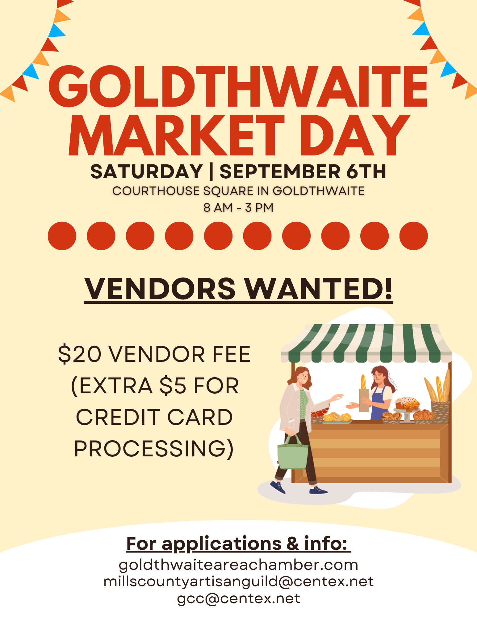 Vendor Space for Goldthwaite Market Day (10x10 approx. size of space)