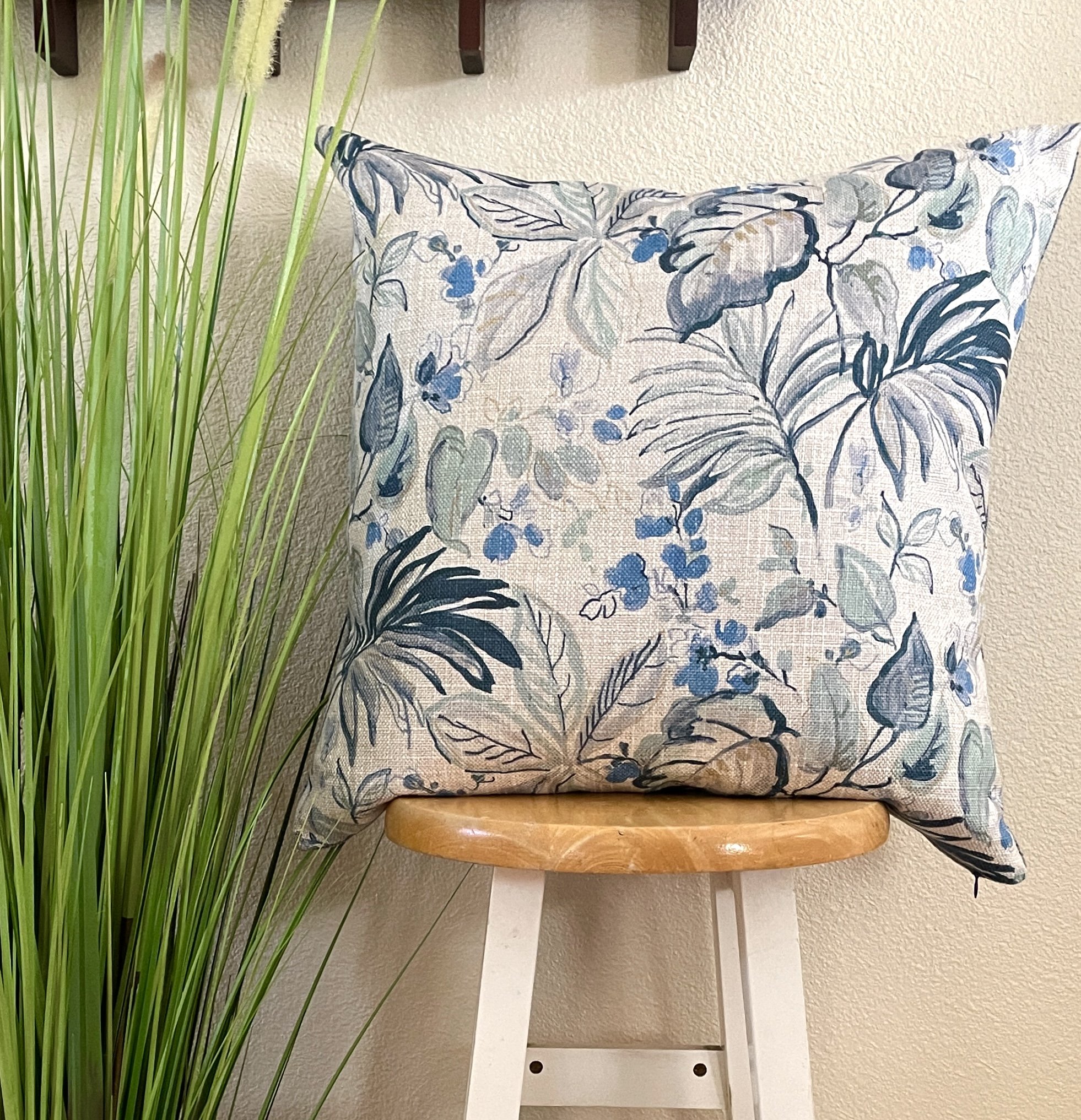 21" Blue Floral Pillow