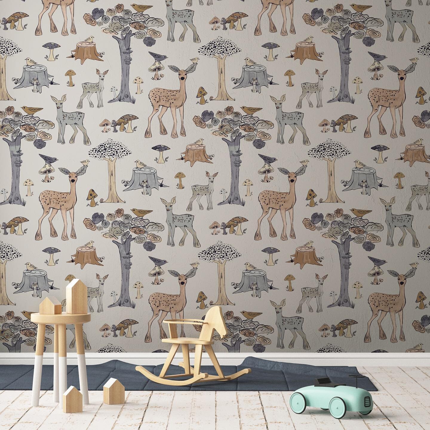 This sweet, magical, nursery room wallpaper was inspired by walks in the woods with my littles. They always spot the enchantment ✨🌟
Available on my spoonflower shop in the coming weeks. 
.
.
.
.
.
.
.
.
.
.
.
.
#woodland #fawn #kidswallpaper #nurser