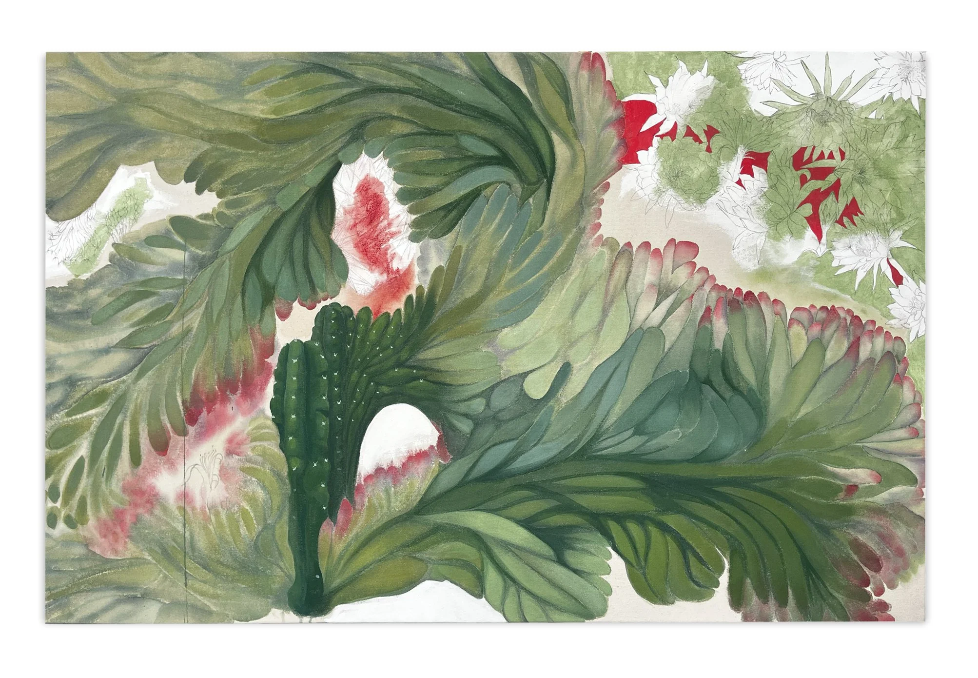 Ruminate, 40" x 60"
  
Acrylic and pencil on raw canvas
 2026