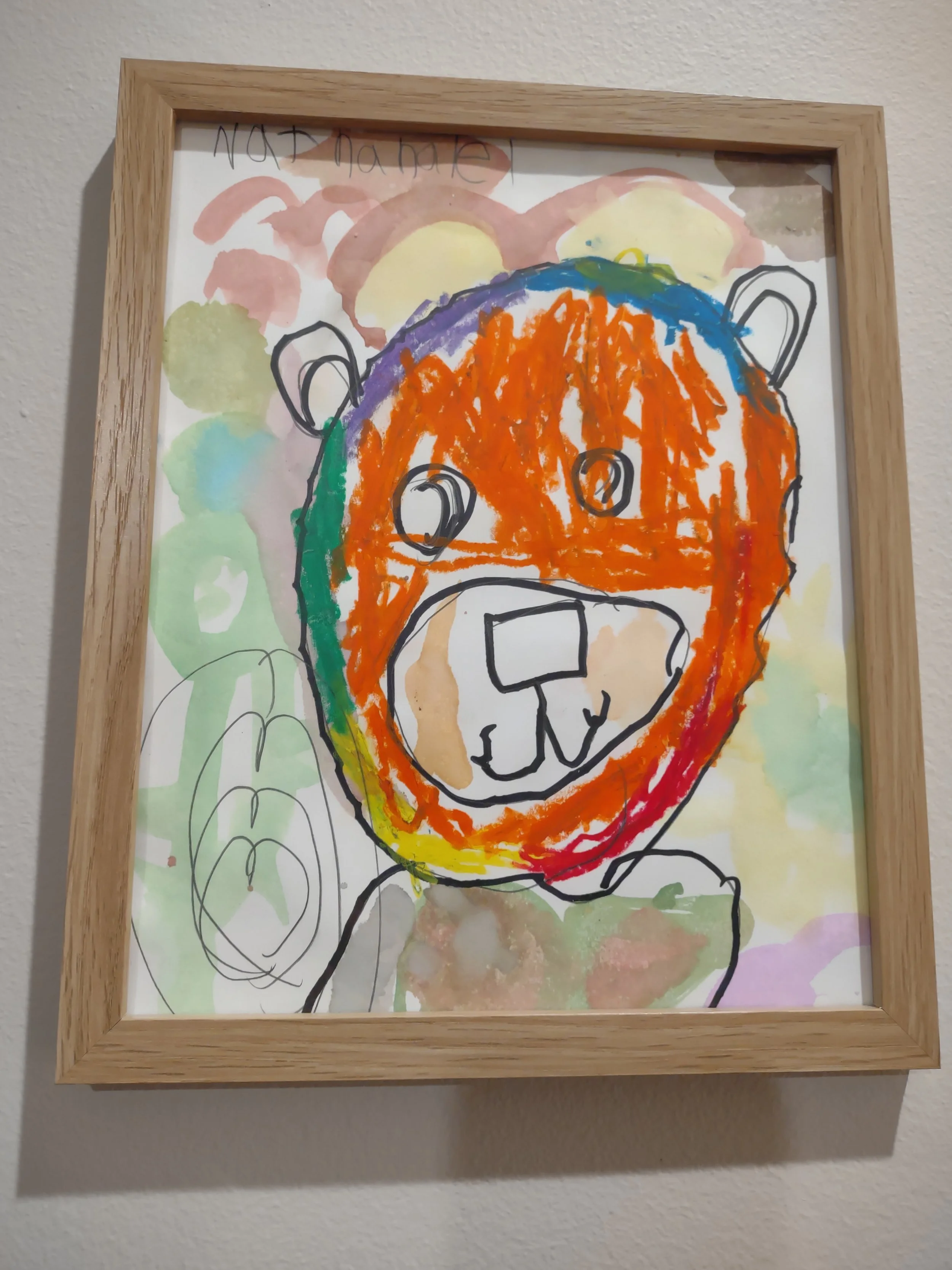 Bear face drawn with multiple colors
