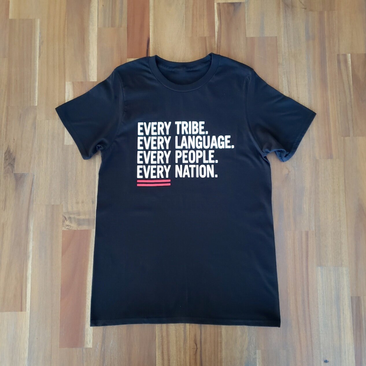 Unisex Black Every Tribe Shirt Red Lines Wood Background