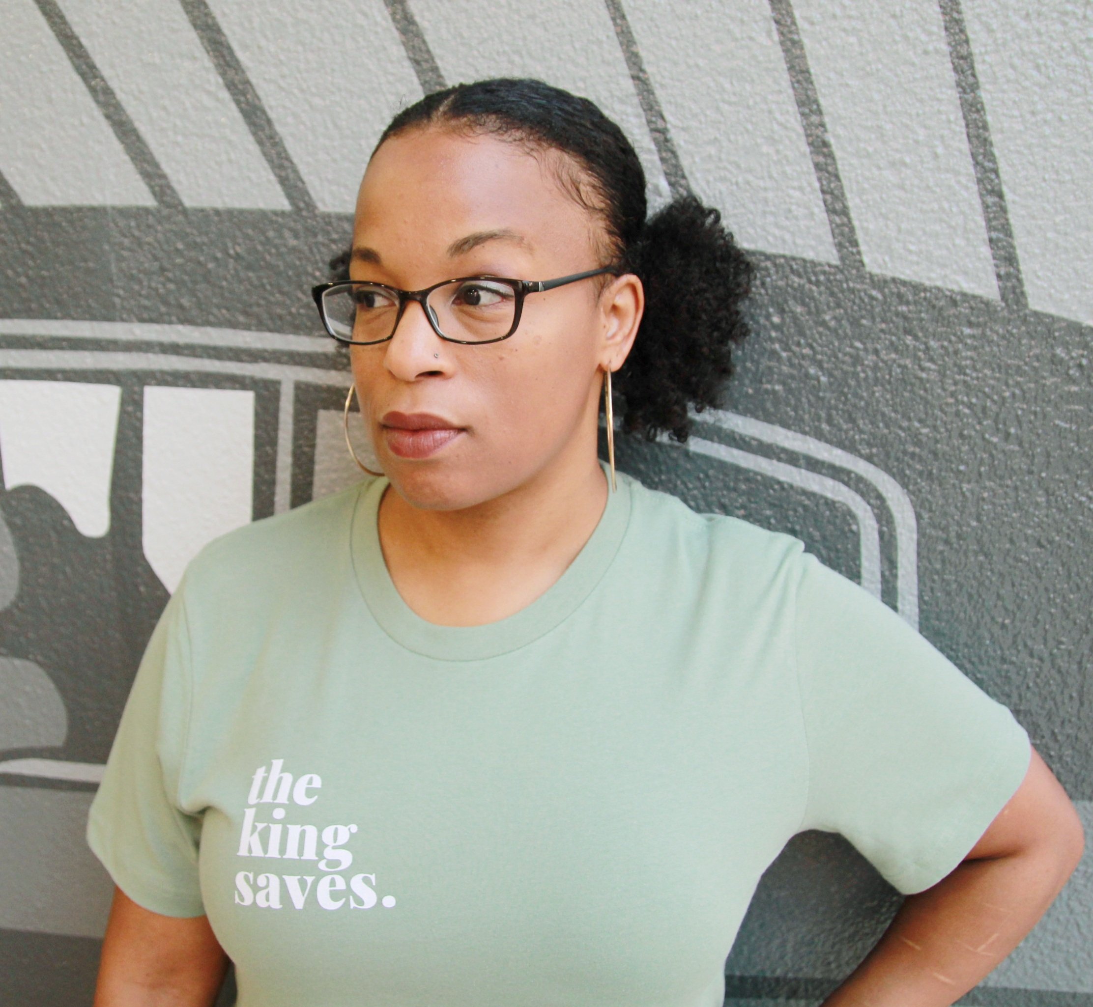 Woman in T.K.S. Sage Shirt