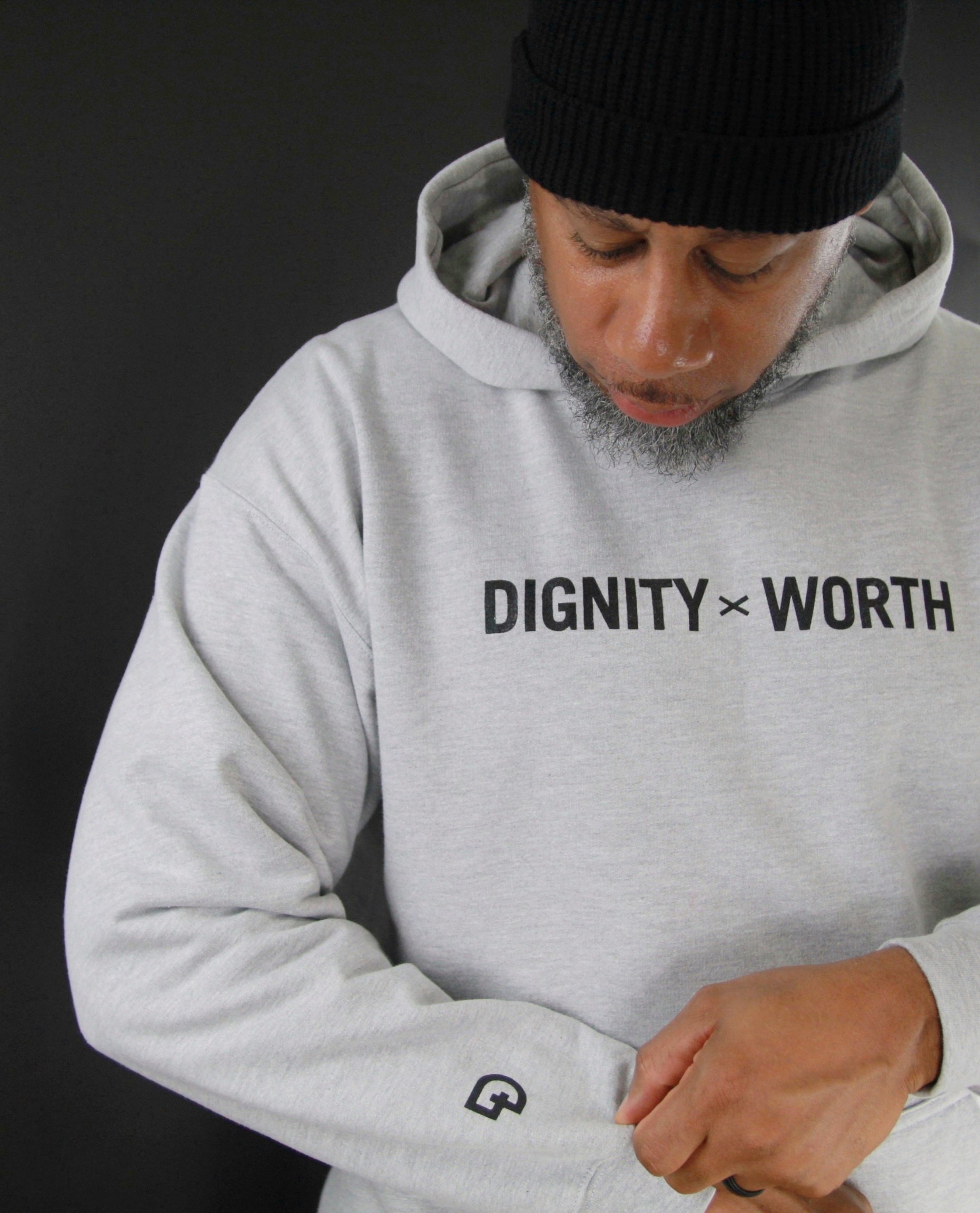 Man wearing Still Classic Hoodie Light Heather