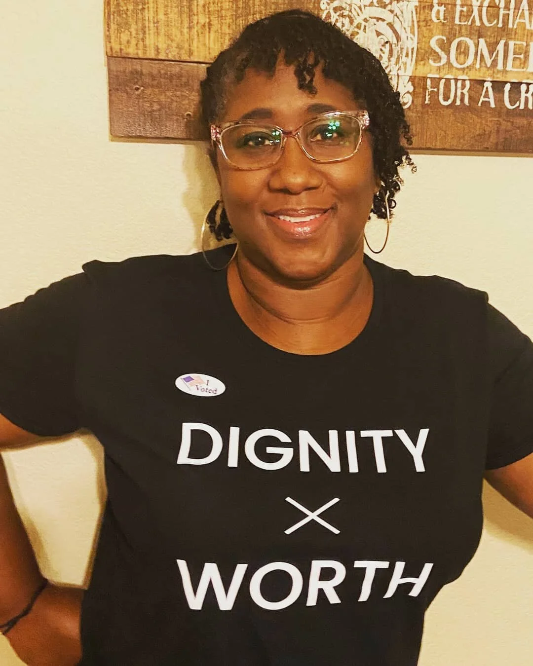 Woman in DIGNITY x WORTH Shirt