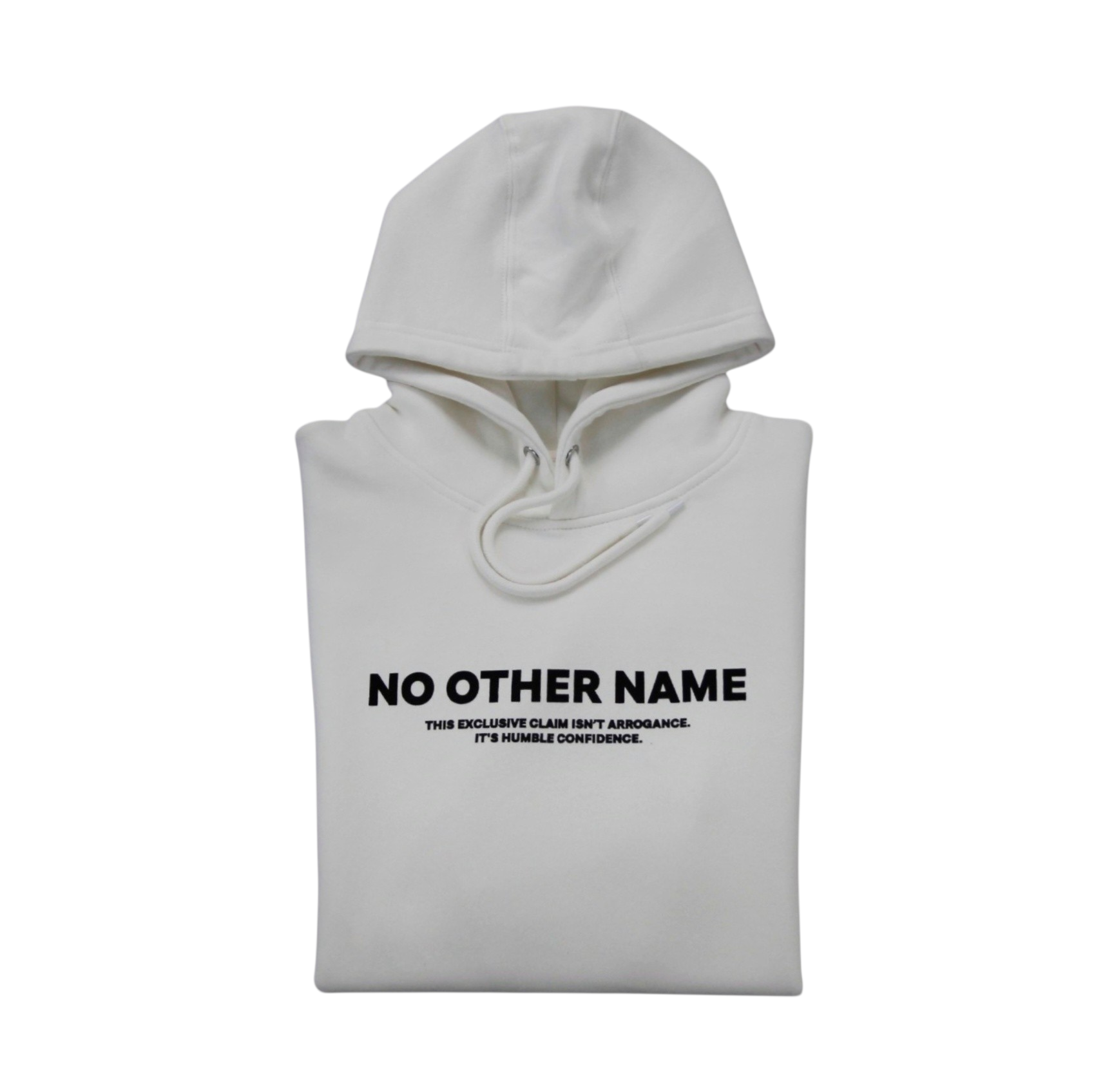 Off‑white Christian hoodie with NO OTHER NAME design — front view