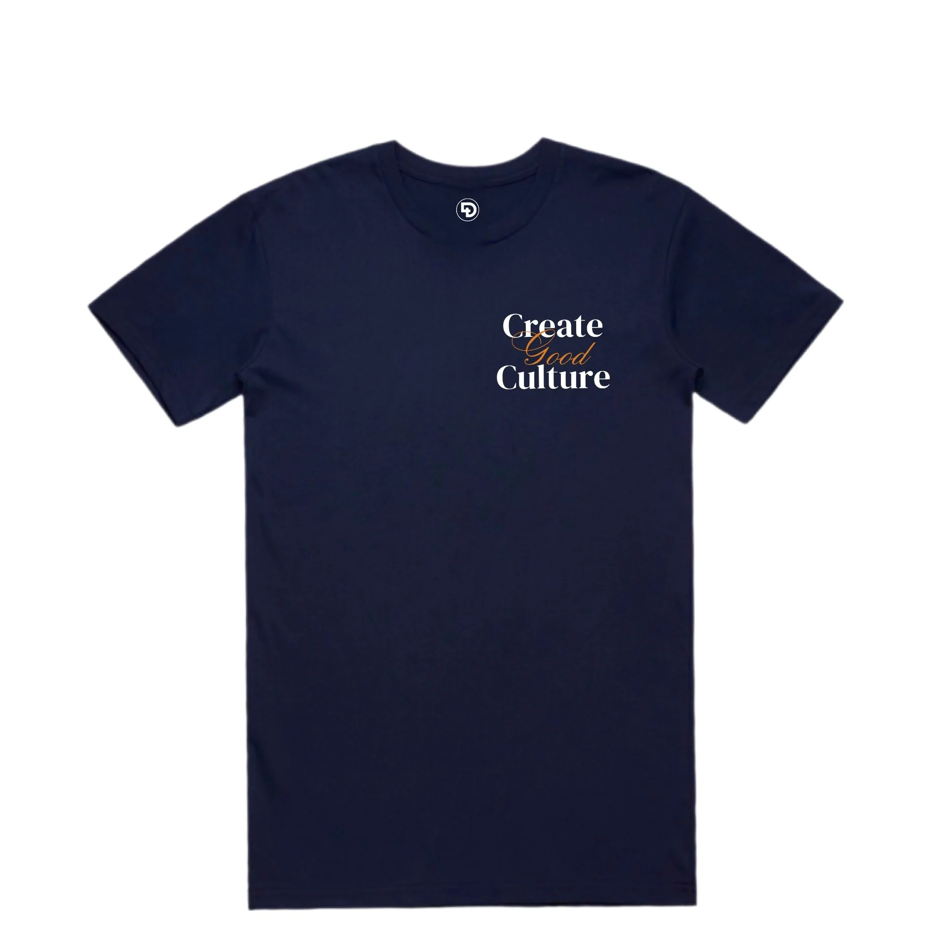 Front View of Create Good Culture Midnight Navy Shirt