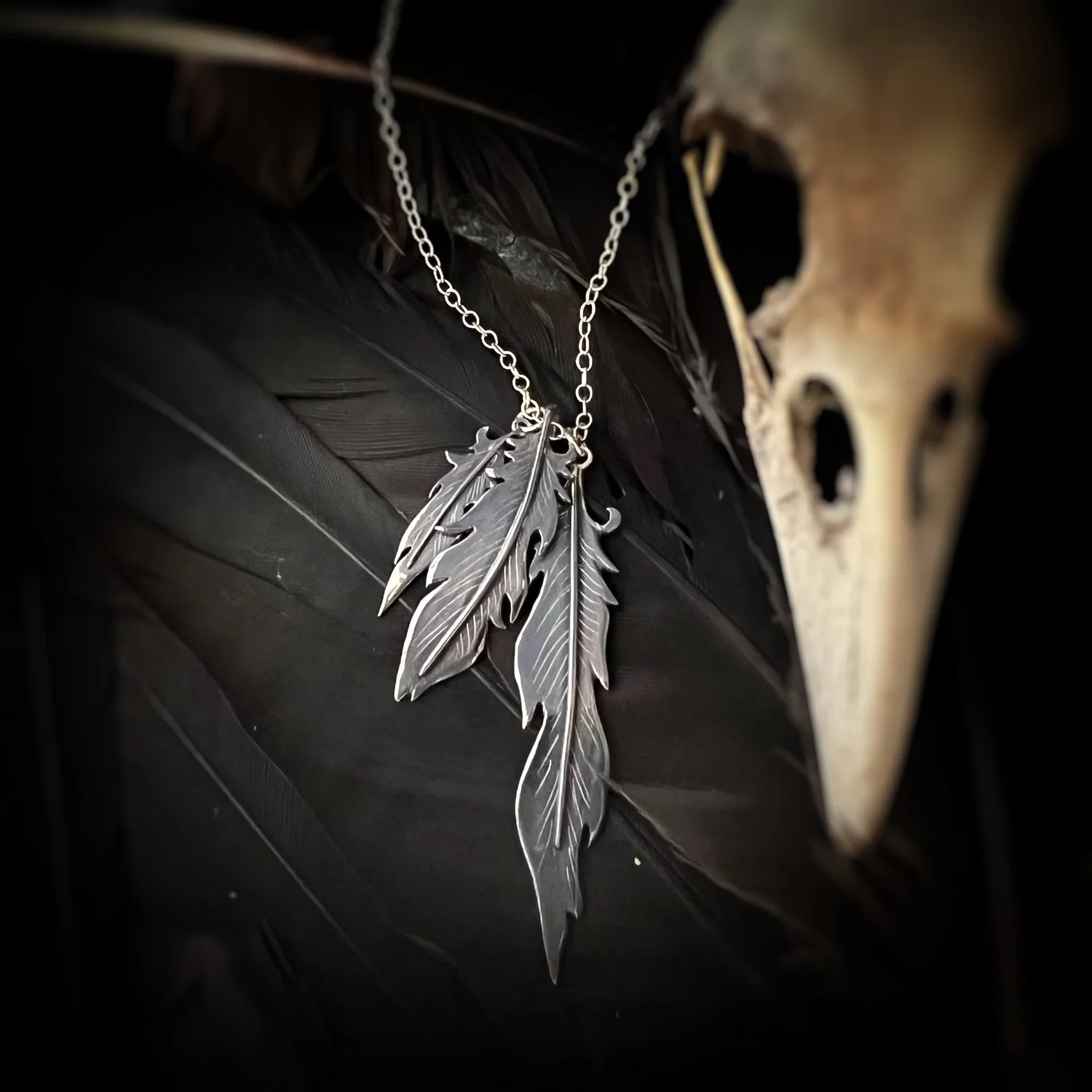 Wìyaka - The three raven feathers, necklace — A Wolf and I Jewellery