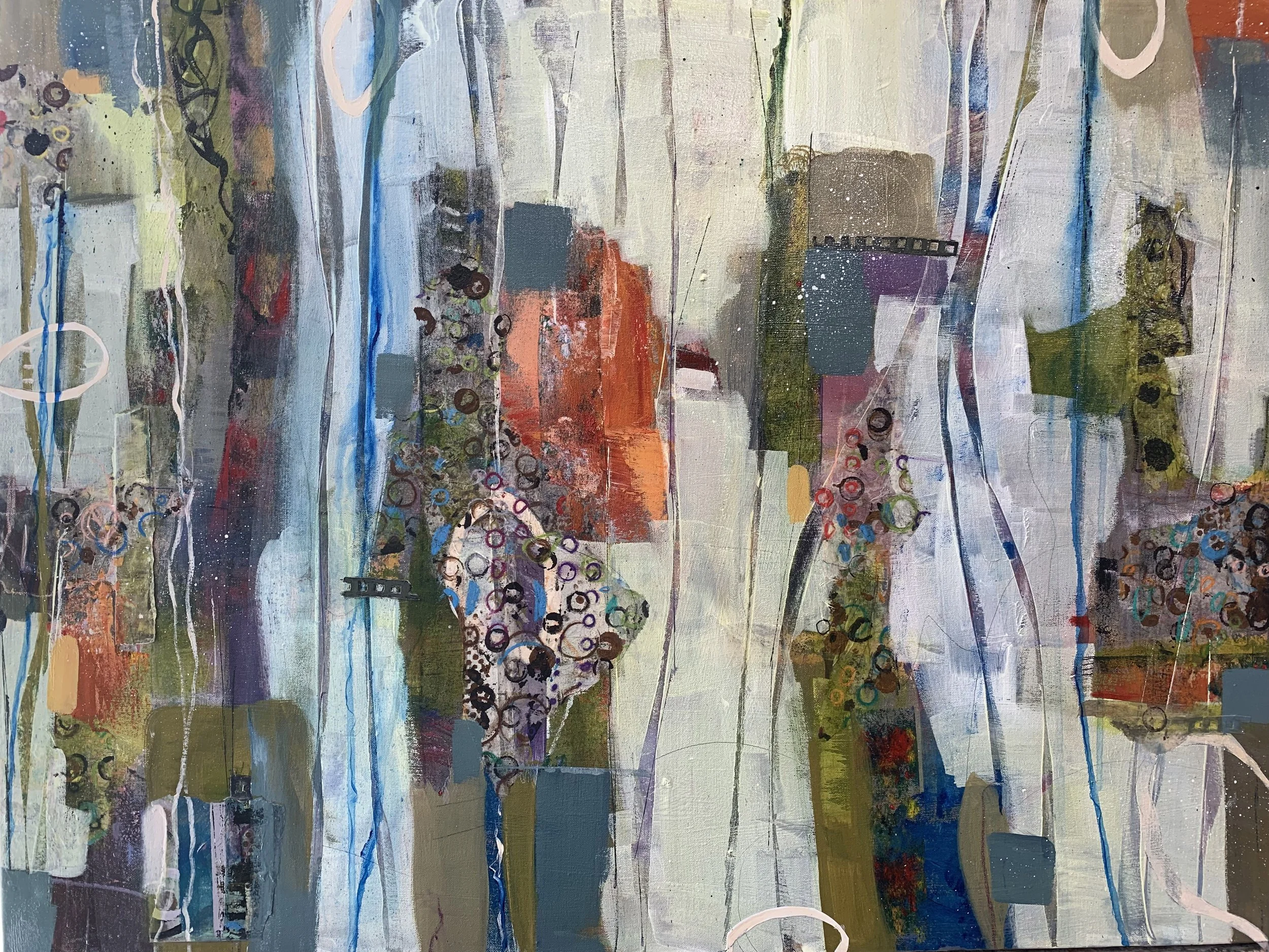 This piece was created in memory of a day that while sitting on a bench and sipping my iced coffee I "people watched" turned out to be one of those summer days that everyone and their dog was out and about. Yes some people do look like. their pups:)
