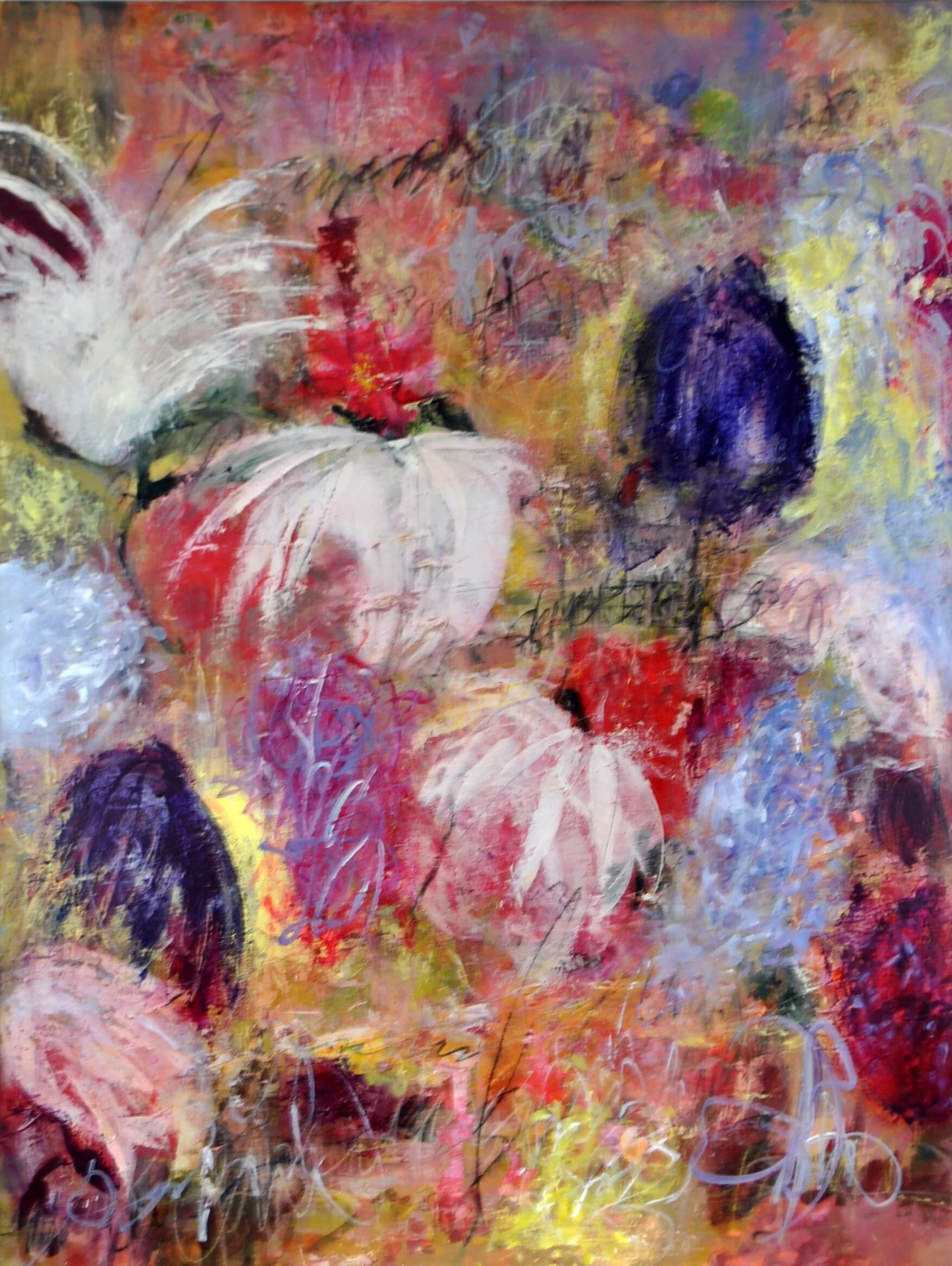 Centre Stage 
You are wondering about the title aren't you? Well...this piece was inspired by research I did about my great grandfather who was a tightrope walker, a playwright, an actor, a musician and a producer of stage plays! 
This painting broug