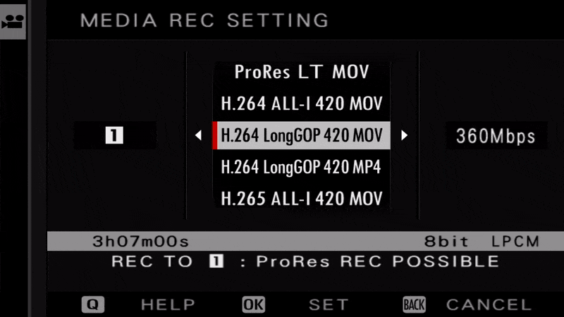 Recording Codecs in Fuji Camera