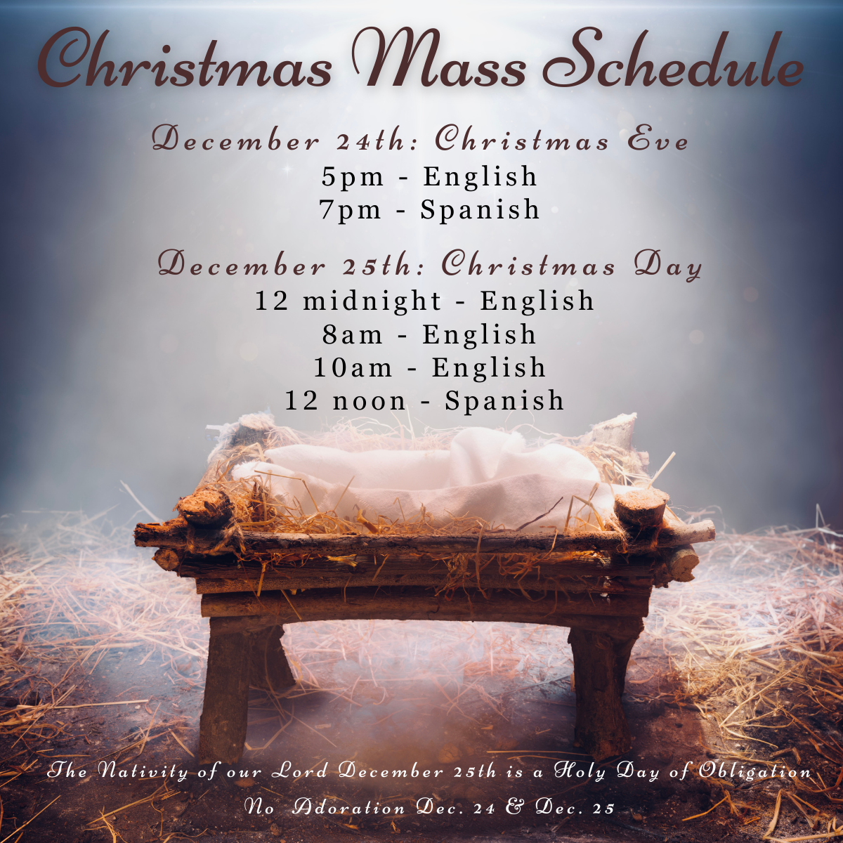 The Nativity of Our Lord Mass Schedule